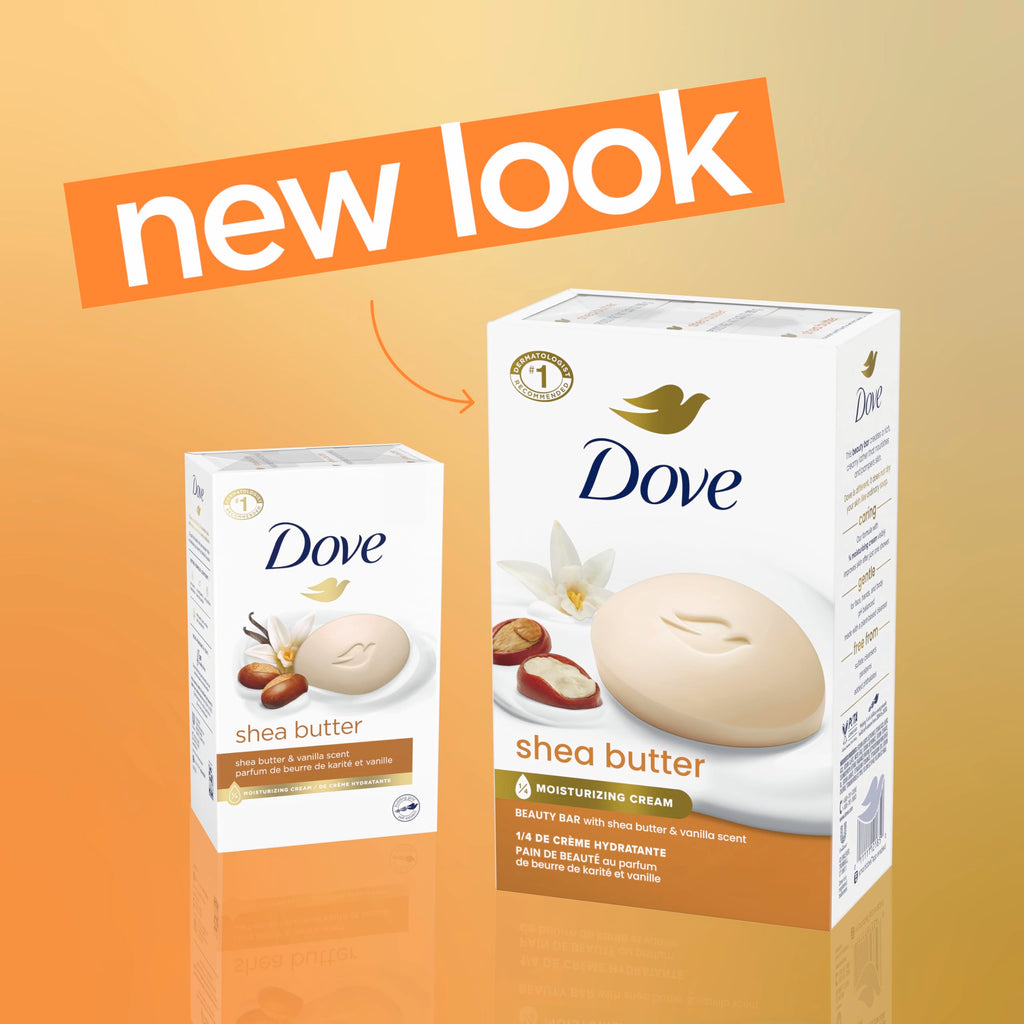 Dove Beauty Bar Soap Shea Butter, 8 Bars for Nourished, Radiant Skin, Enriches Skin 3.75 oz