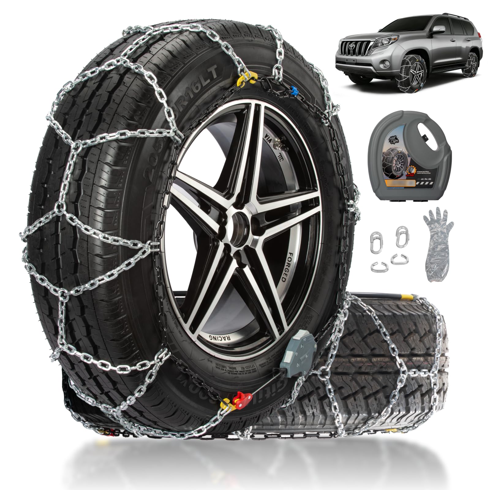 Auto Fixing Snow Chains for Pickup Trucks & SUVs Off-road, Heavy Duty Quick Fit & Easy Installation Snow Tire Chains, Portable Reusable Emergency Tire Traction Chain, Set of 2 (HPK-2335)