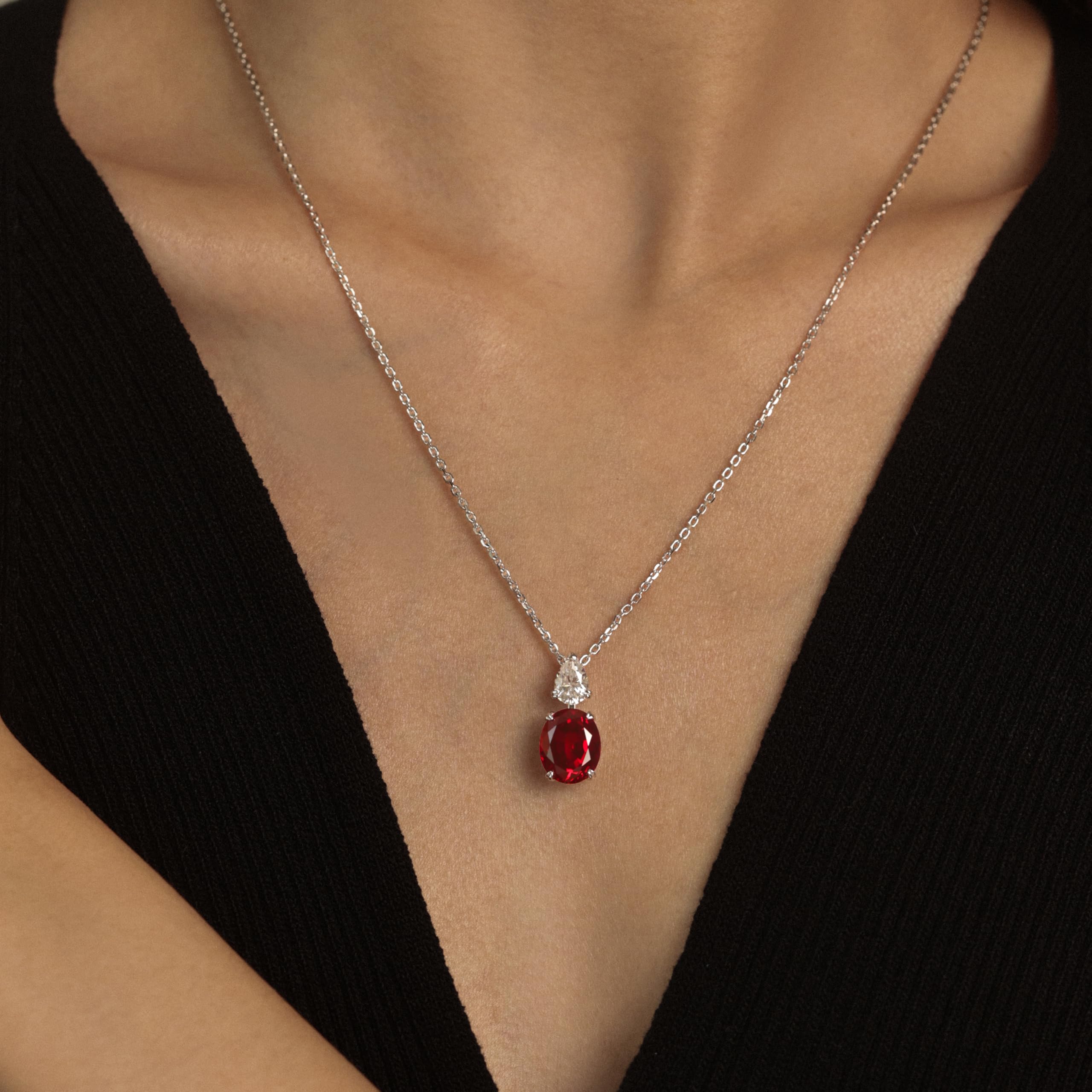 StiloVero Ruby Necklace for Women – 4.8ct Lab-Grown Ruby & Moissanite Pendant, 18K White Gold Plated 925 Sterling Silver, Elegant Red Gemstone Jewelry Gift