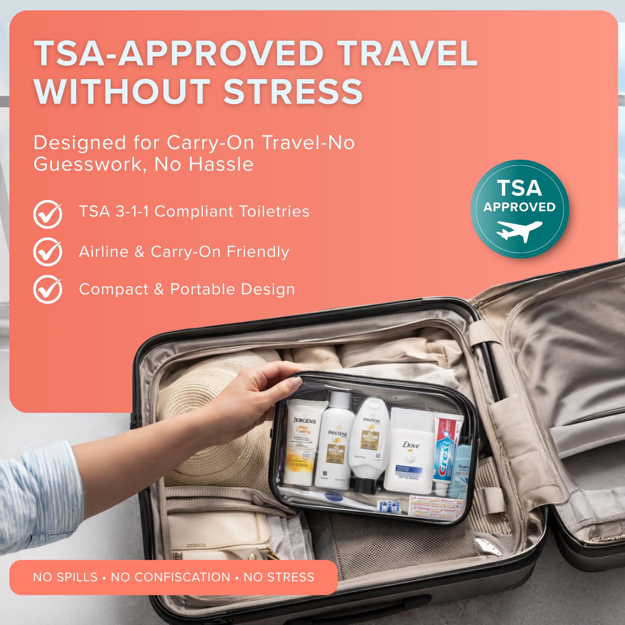 TrekTote 15 Piece Set Women’s Travel & Hygiene Kit with Clear Toiletry Bag, Personal Care Essentials, Single Kit or Bulk Case Packs, TSA Approved Toiletry Kit for Travel, Vacation, Everyday Essentials