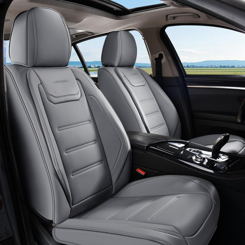 Coverado Car Seat Covers, Front Covers for Cars, Car Seat Cover Front Seats, Car Seat Protector Waterproof, Leather Car Seat Cushion, Universal Interior Covers Seat Protectors for Most Cars Gray
