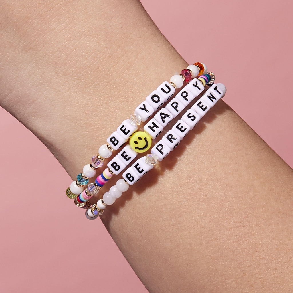 Little Words Project Handcrafted and Uniquely Designed Beaded Bracelets - Be Happy Stack - Set of 3 Bracelets - Be Happy, Be Present, Be You