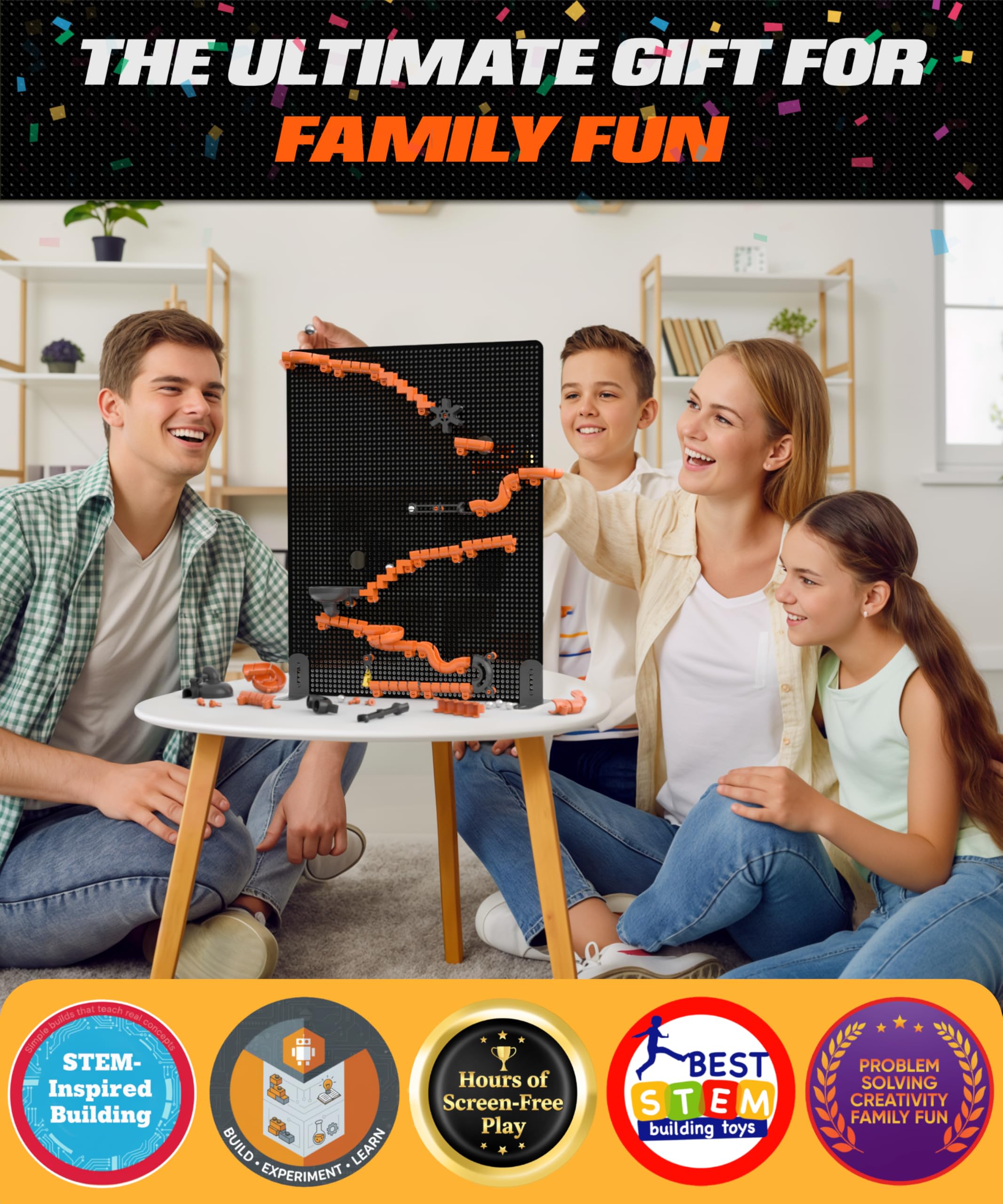 Precision Marble Run - 125 Piece STEM Building Set - Educational Learning Science Toys Kits for Kids Ages 5+ Adults - 3D Marble Maze Construction Game, Christmas Birthday Gifts for Boys, STEM Project