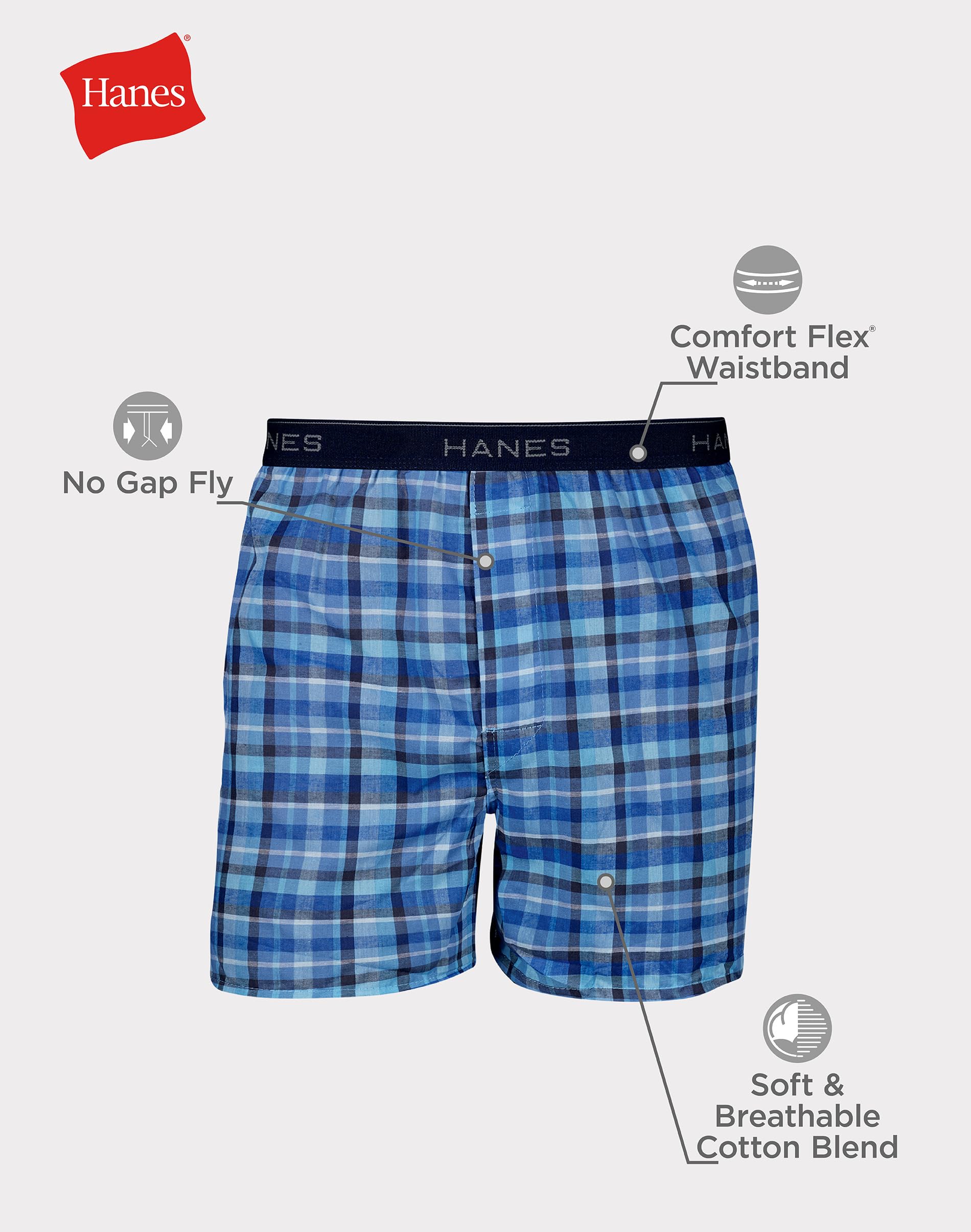 Hanes Men's Tagless Boxer With Exposed Waistband Multi-Packs, 6 Pack - Assorted, Large