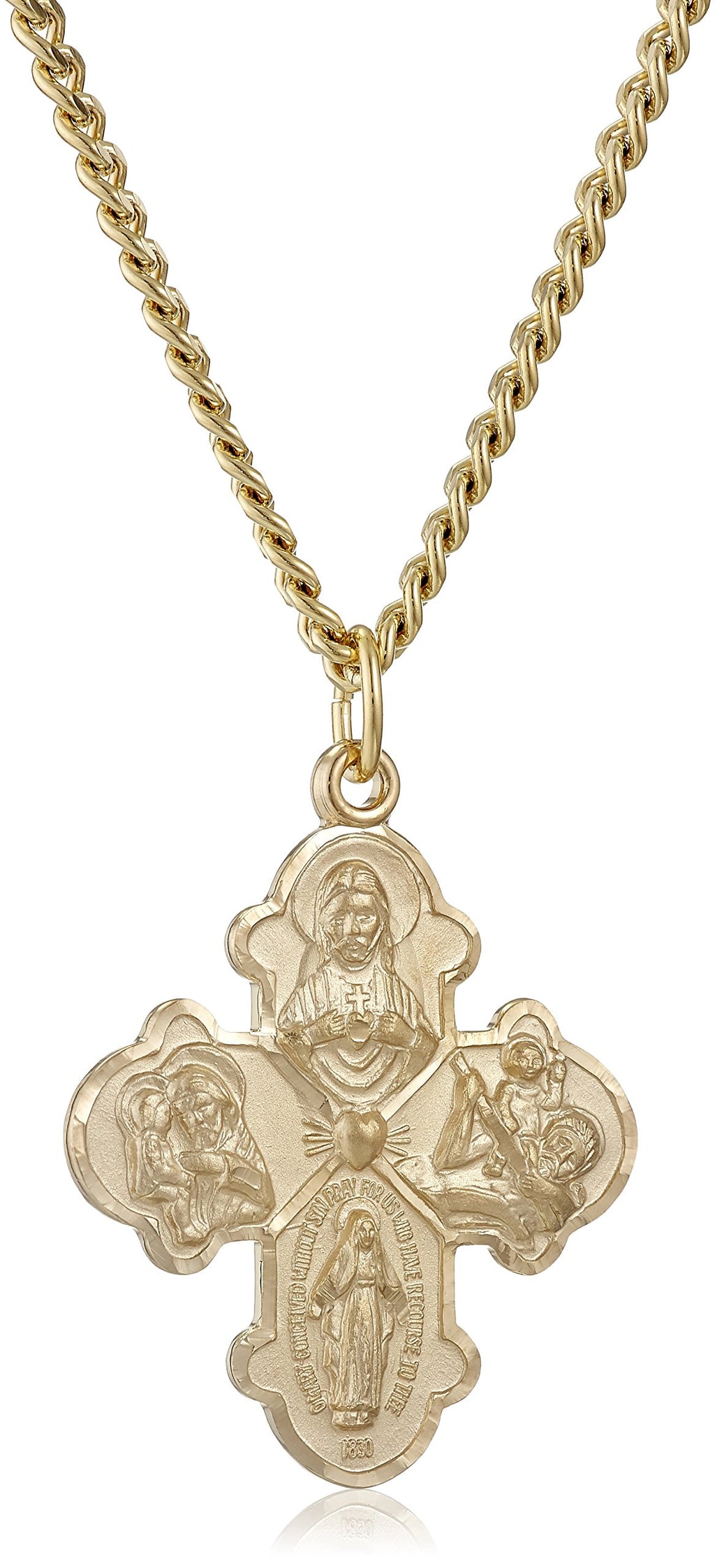 Amazon Essentials Men's 14k Gold-Filled 4-Way Medal Pendant Necklace with Gold-Plated Stainless Steel Chain, 24"