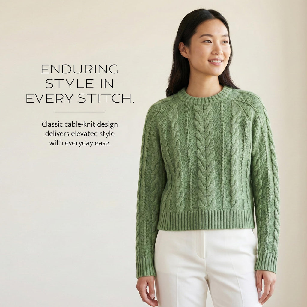 Pendleton Women's Cotton Cable Sweater – 100% Cotton, Classic Crewneck Top, Comfortable and Stylish Sweater with Ribbed Cuffs and Hem - Spruce,SM