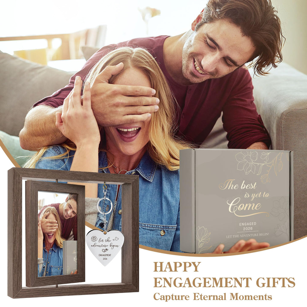HELORAY Engagement Gifts for Couples Gifts for Newly Engaged Couples Engagement Gift for Women Happy Engagement Party Gift Personalized Picture Frame Let The Adventure Begin Engaged Photo Frame