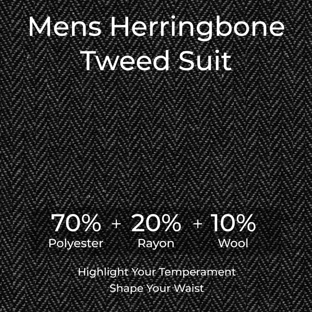 Lynerun Tweed Herringbone Suit Men 2 Piece Slim Fit Black Suits for Men Formal Double Breasted Wool Jacket Pants Set Prom Tuxedo L