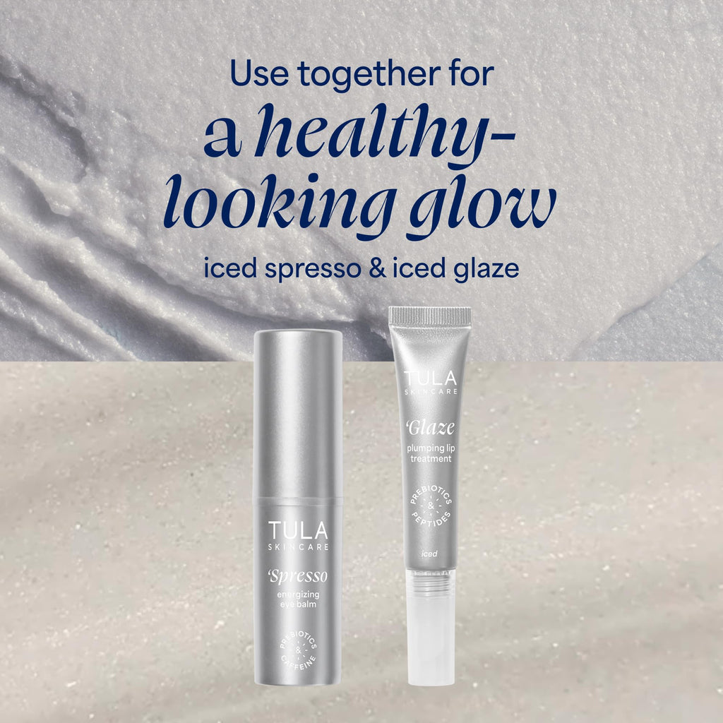 TULA Skin Care Glaze Plumping Lip Treatment, Shade Iced - Hydrating & Glossy Lip Balm with Hyaluronic Acid & Peptides, 0.28 oz.