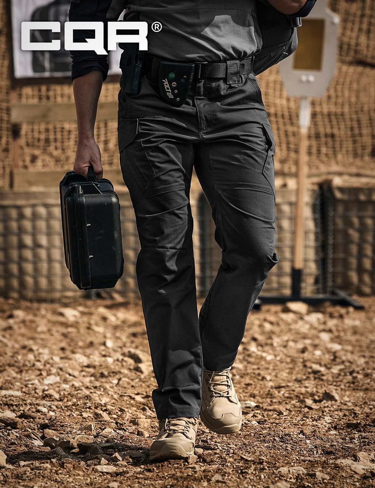 CQR Men's Tactical Pants, Water Resistant Ripstop Cargo Pants, Lightweight EDC Work Hiking Pants, Outdoor Apparel, Raider Mag Pocket Black, 34W x 30L