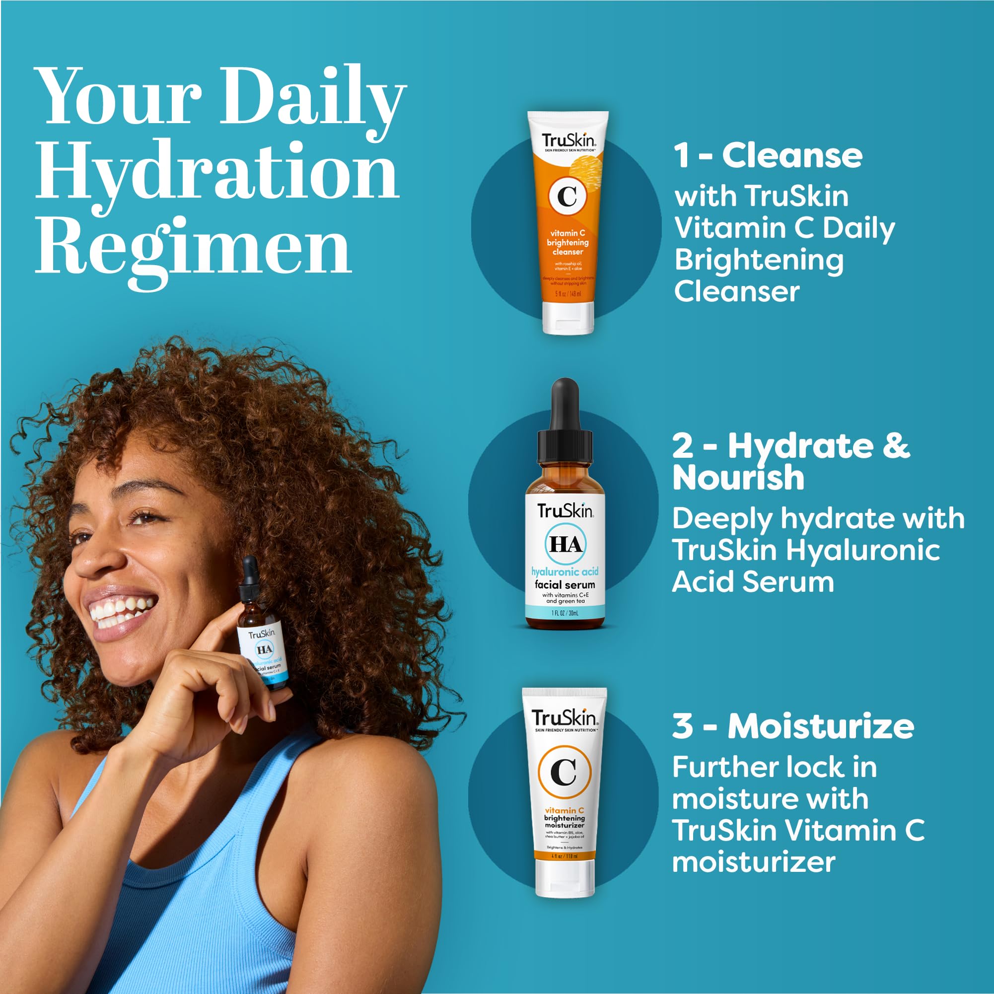 TruSkin Hyaluronic Acid Serum for Face – 7 Ultra-Hydrating Ingredients – Moisturizing & Plumping Facial Serum for Smooth, Healthy-Looking Skin, 1 Fl Oz