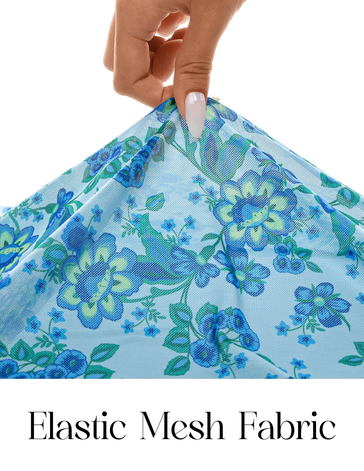 MEROKEETY Spring Summer Floral Wedding Guest Maxi Dress Womens 2026 Formal Bodycon Ruffle Spaghetti Strap Cocktail Long Dress, Blue, Large