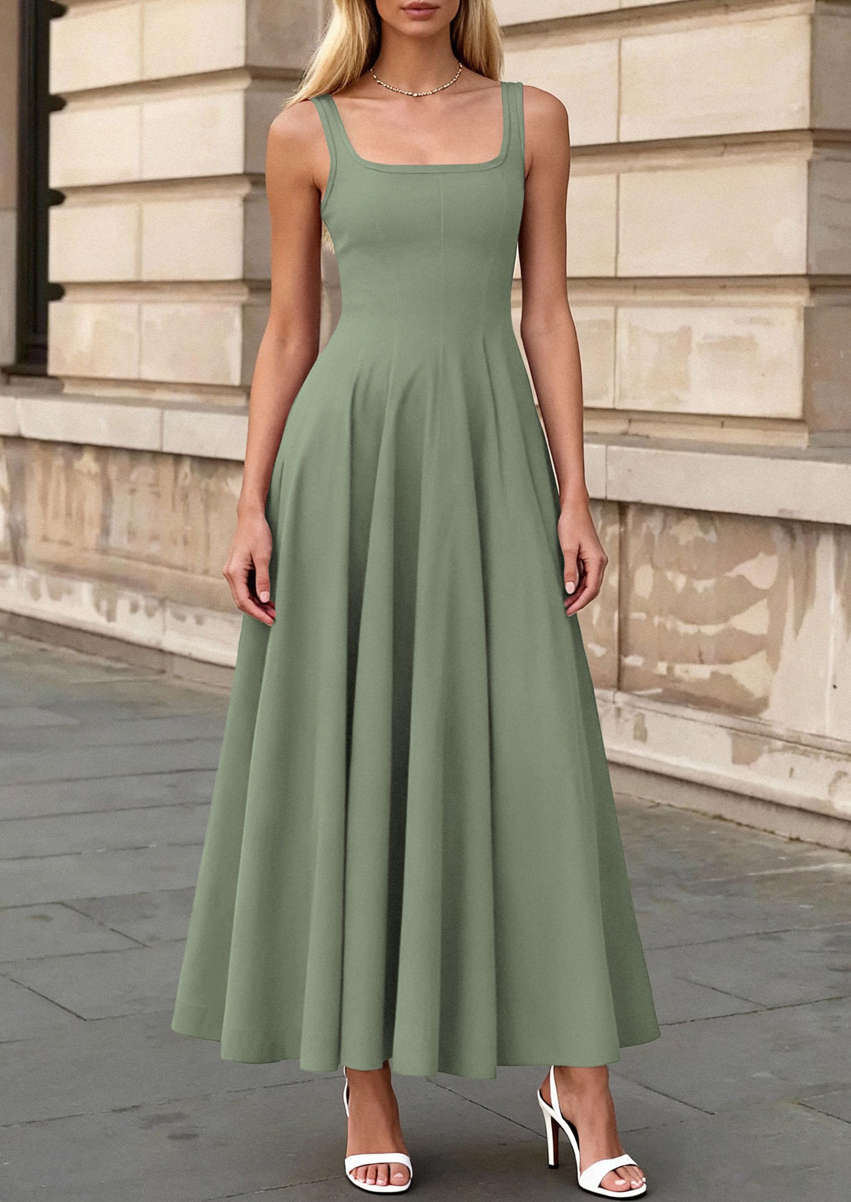 PRETTYGARDEN Cocktail Dresses for Women Formal 2026 Summer Sleeveless A Line Long Flowy Spring Wedding Guest Party Midi Dress (Sage Green,Small)