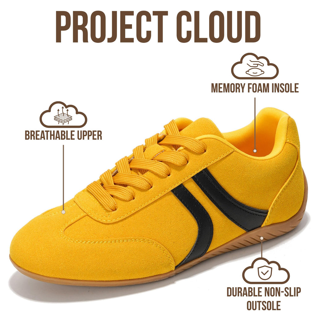Project Cloud Barefoot Shoes Women – Memory Foam Lace-Up Womens Sneakers – Lightweight & Non Slip Womens Shoes Casual – All-Day Women's Fashion Sneakers for 2026 (Goal, YEL, 7) Yellow