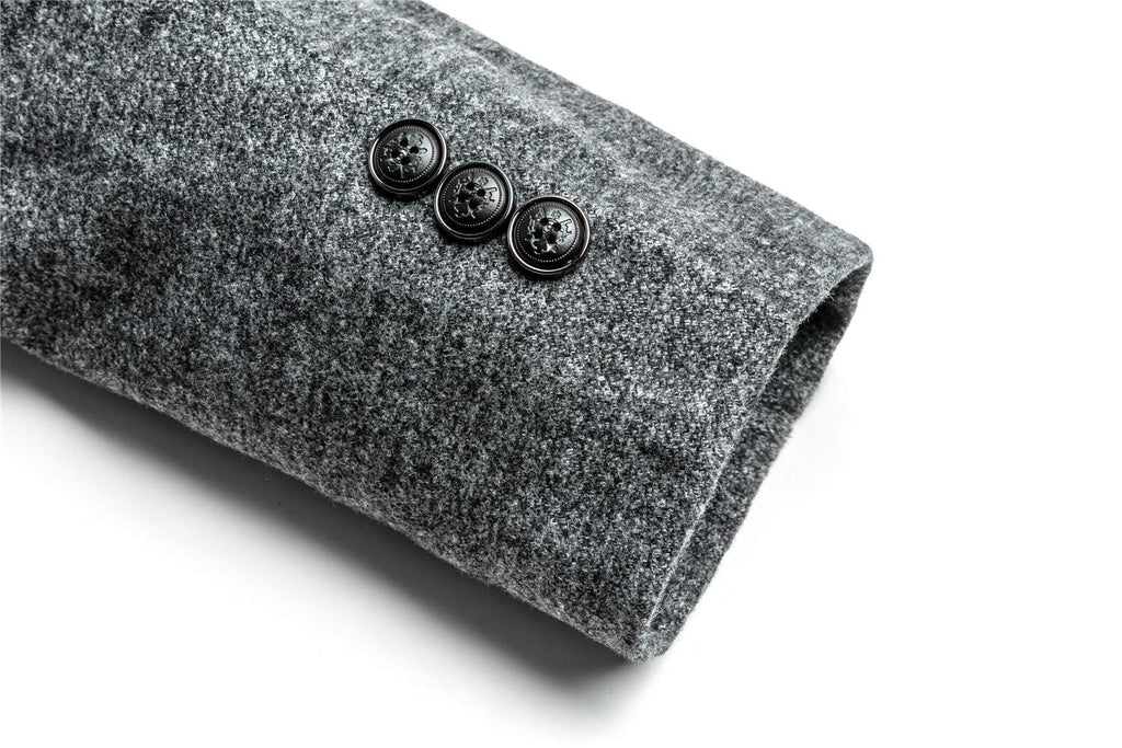 INVACHI Men's Wool Blend Trench Coat Notched Collar Single Breasted Overcoat with Detachable Plaid Scarf