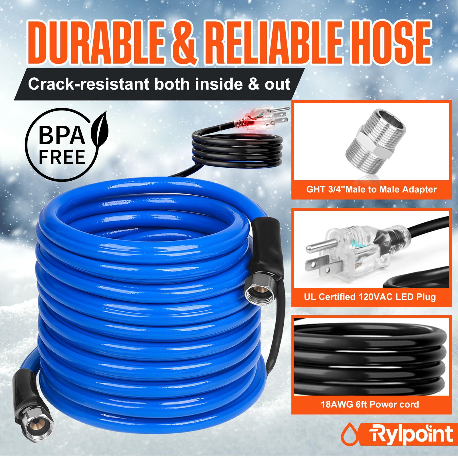 50FT Heated Water Hose for RV,Heated Drinking Water Hose,Lead and BPA Free,1/2"Inner Diameter,Temperatures Down to -47°F,Rv Accessories for Campers, Livestock, Agriculture
