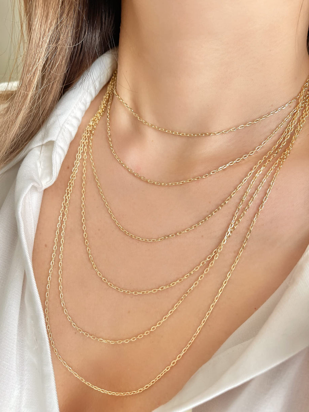 JEWELHEART 14K Real Gold Link Chain Necklace - 2mm Diamond Cut Cable Choker Chain - Dainty 14K Yellow Gold Necklace For Women with Lobster Clasp 14"