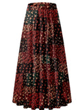 NASHALYLY Women's Chiffon Elastic High Waist Pleated A-Line Flared Maxi Skirts(Flower-215,L)