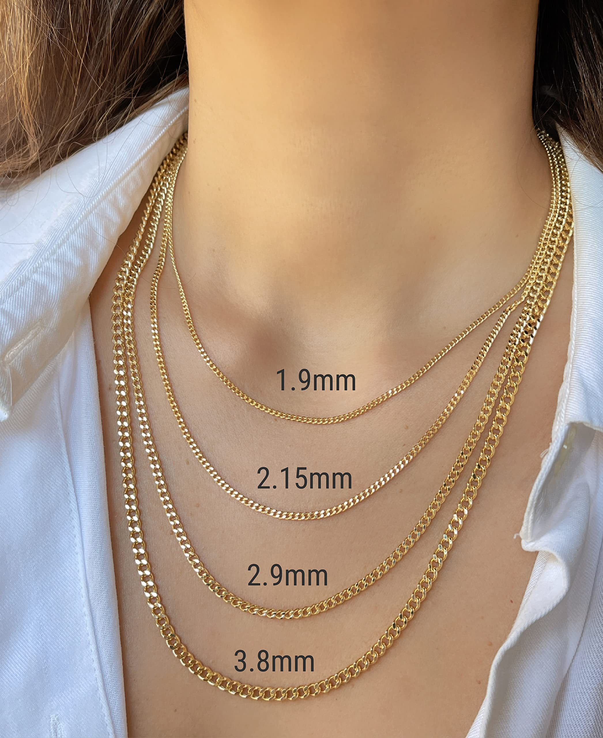 JEWELHEART 14K Real Gold Cuban Link Chain - 1.9mm Diamond Cut Cuban Curb Chain Pendant Necklace - Dainty Yellow Gold Necklace For Women with Lobster Clasp 18"