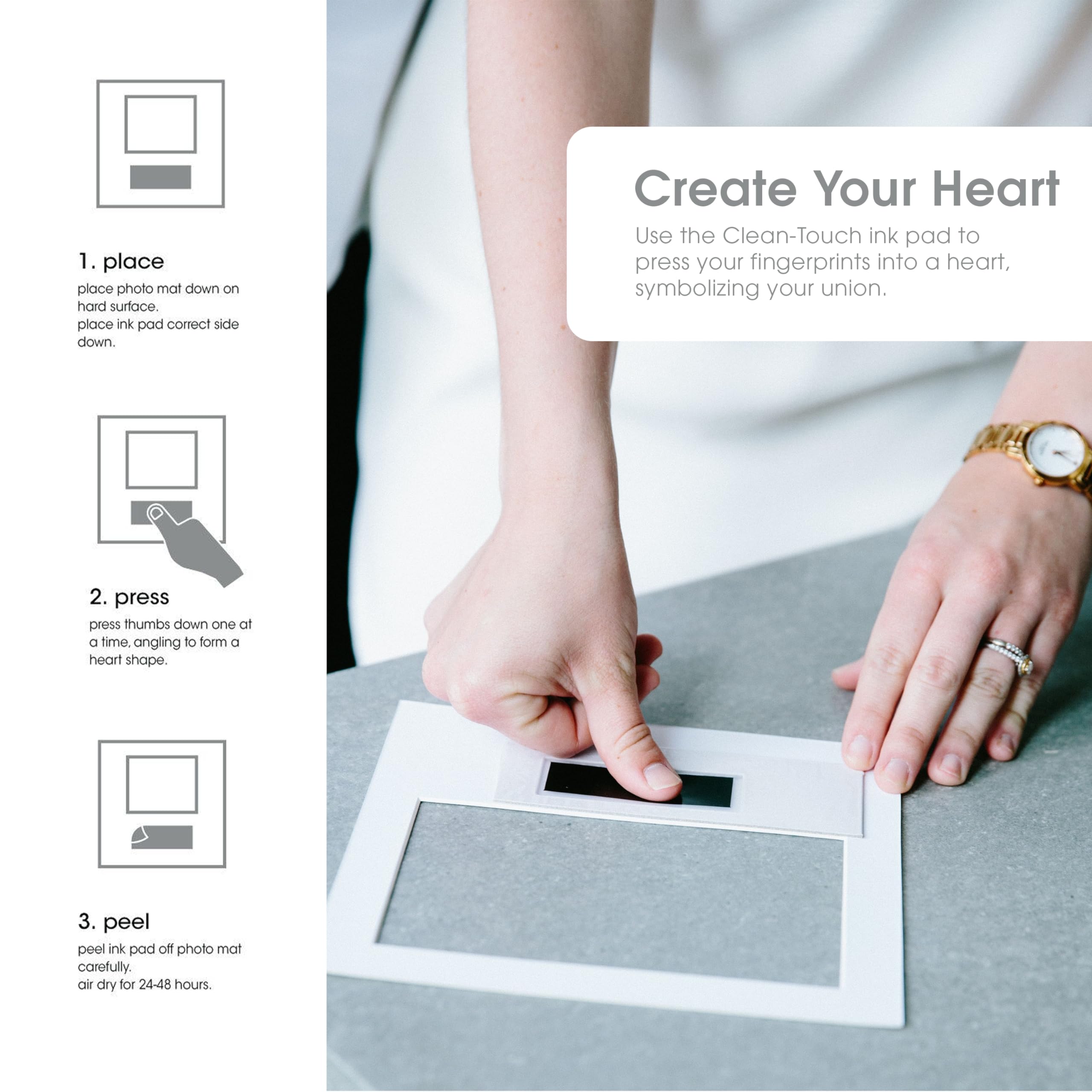 Pearhead Heart Thumbprint Photo Frame and Ink Kit, Wedding Keepsake Registry or Reception Idea, Clean-Touch Pad Included, Bridal Shower Gift, Wall Mount or Tabletop Display, 4x6 Photo, White