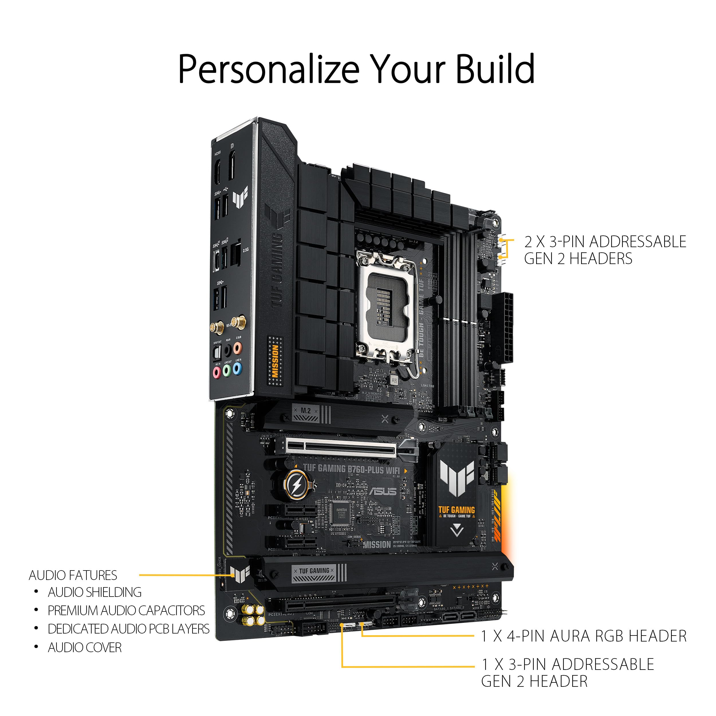 ASUS TUF GAMING B760-PLUS WIFI Intel B760 LGA 1700 ATX motherboard, Ready for 14th, 13th & 12th Gen Intel® Core CPU, 12+1+1 Stages, PCIe 5.0, 3x M.2, DDR5, 2.5G, USB 3.2 Type-C®, Thunderbolt 4™, USB4®