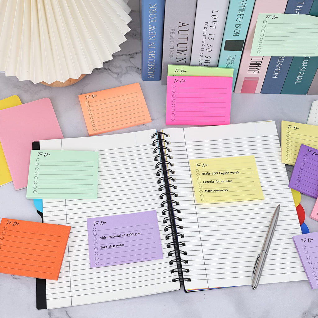 EOOUT 10 Pack Sticky Notes, 500 Sheets Self-Stick to Do List with Line, 3x4 Inch Adhesive Memo Sticky Notes Notepad Bulk, Home Office School Planner Reminder Supplies