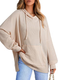 Dokotoo Oversized Hoodies for Women Casual Long Sleeve Autumn Pullover Sweatshirts for Women 2025 Fall Waffle Knit Side Slit Hoodie Sweatshirt Clothes with Pocket Apricot Large