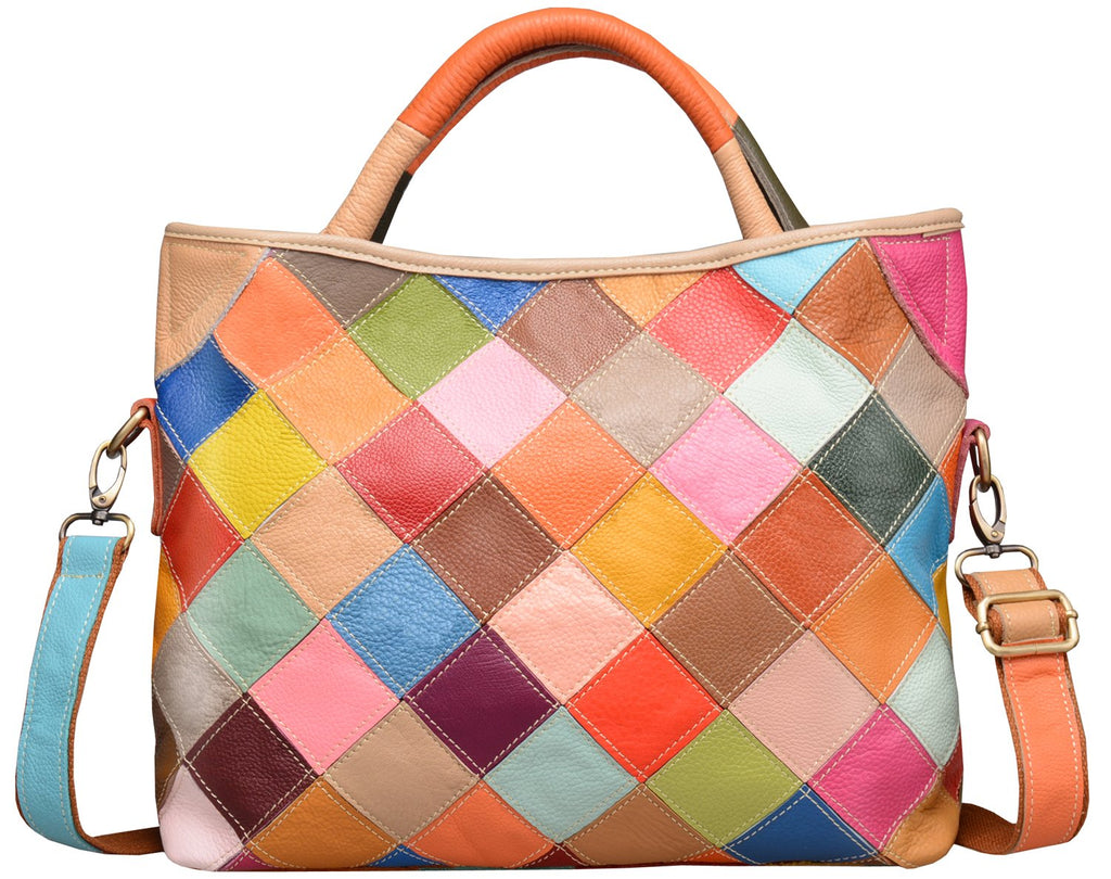 HESHE Leather Hanbags for Women Colorful Tote Purse Large Hobo Shoulder Bag