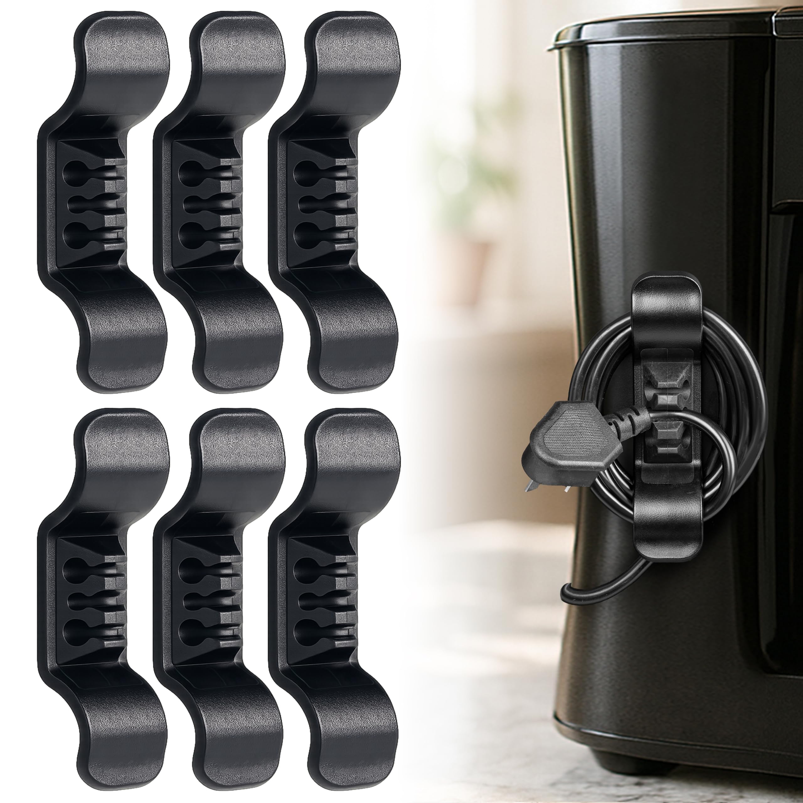 Cord Organizer for Appliance Stick On- Kitchen Appliances Cord Winder, Convenient Cord Wrapper for Mixer, Air Fryers, Juicers, Coffee Machines, Blender, Air Fryers, Black 6Packs