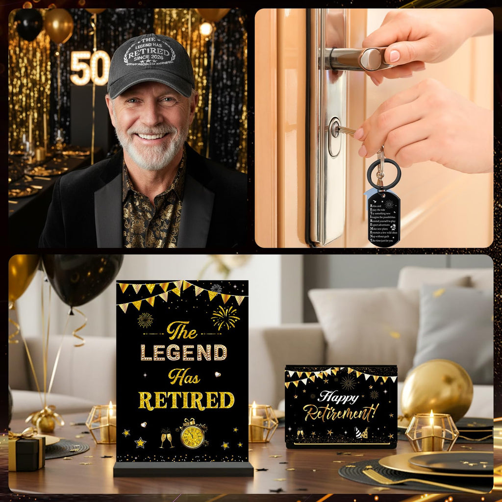 Keluna Retirement Gifts for Men - Retired Gifts for Him 2026 Retirement Cap Glass Decorations for Father Grandfather Husband Coworker Father's Day