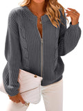 PRETTYGARDEN Women's Casual Long Sleeve Zip Up Open Front Cable Knit Cardigan Sweaters for Women 2025 Fall Sweater (Grey,XX-Large)