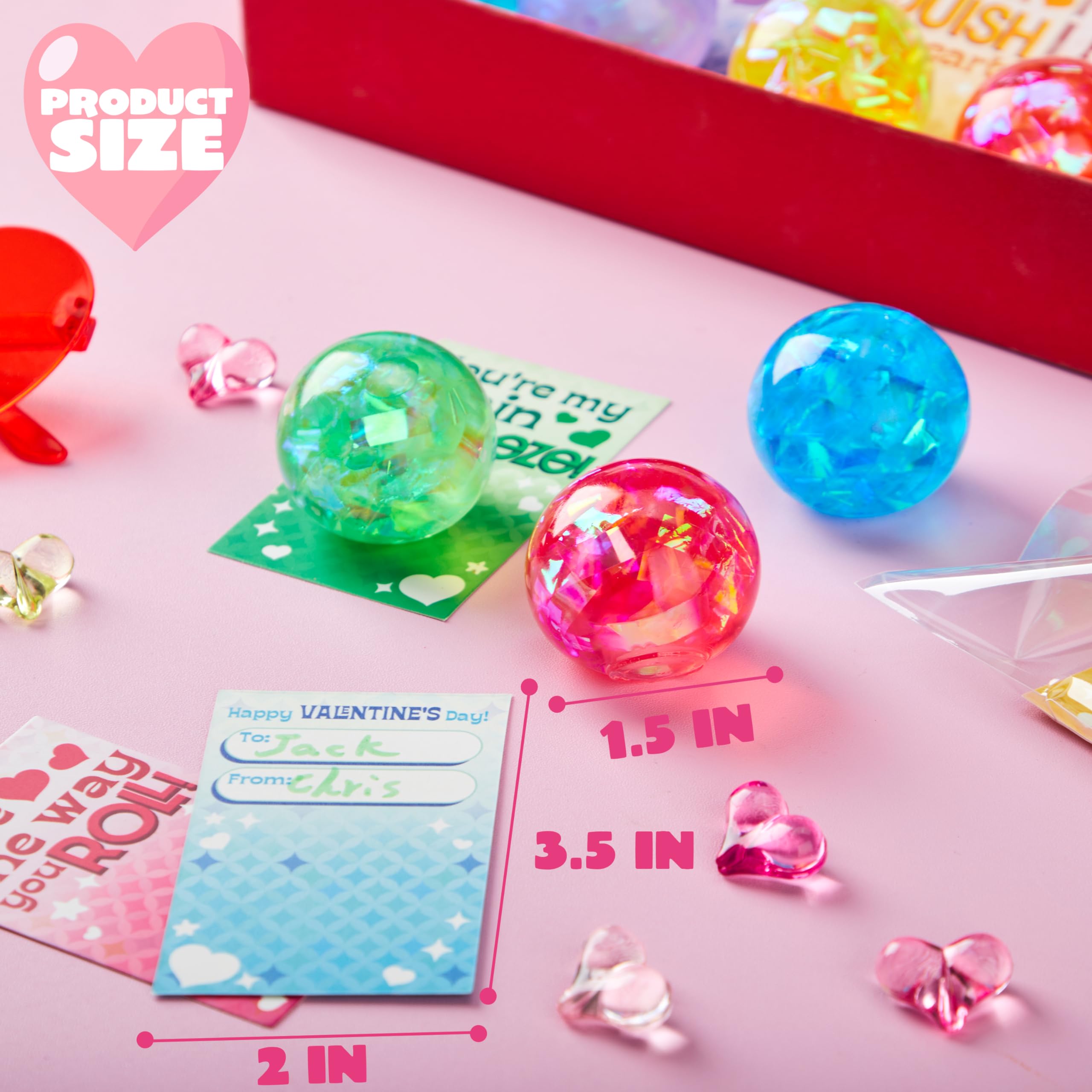 JOYIN 24 Packs Valentine's Day Stretchy Balls with Cards, Classroom Exchange Gift for Kids, Valentine's Party Favors, Classroom and Holiday Reward Prizes, Stress Relief Stretch Balls