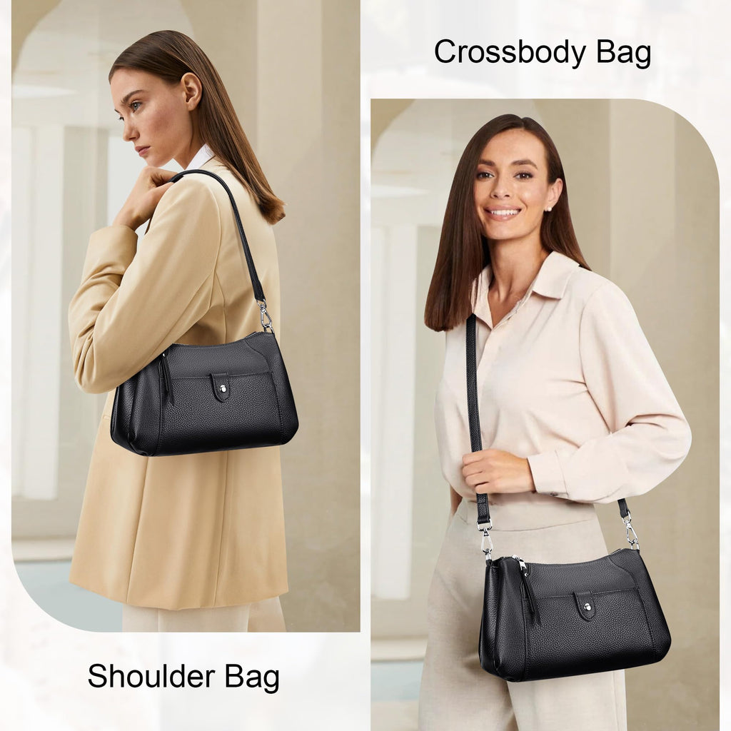 Over Earth Genuine Leather Small Hobo Crossbody Bags for Women Shoulder Purses and Handbags(O189E Black)