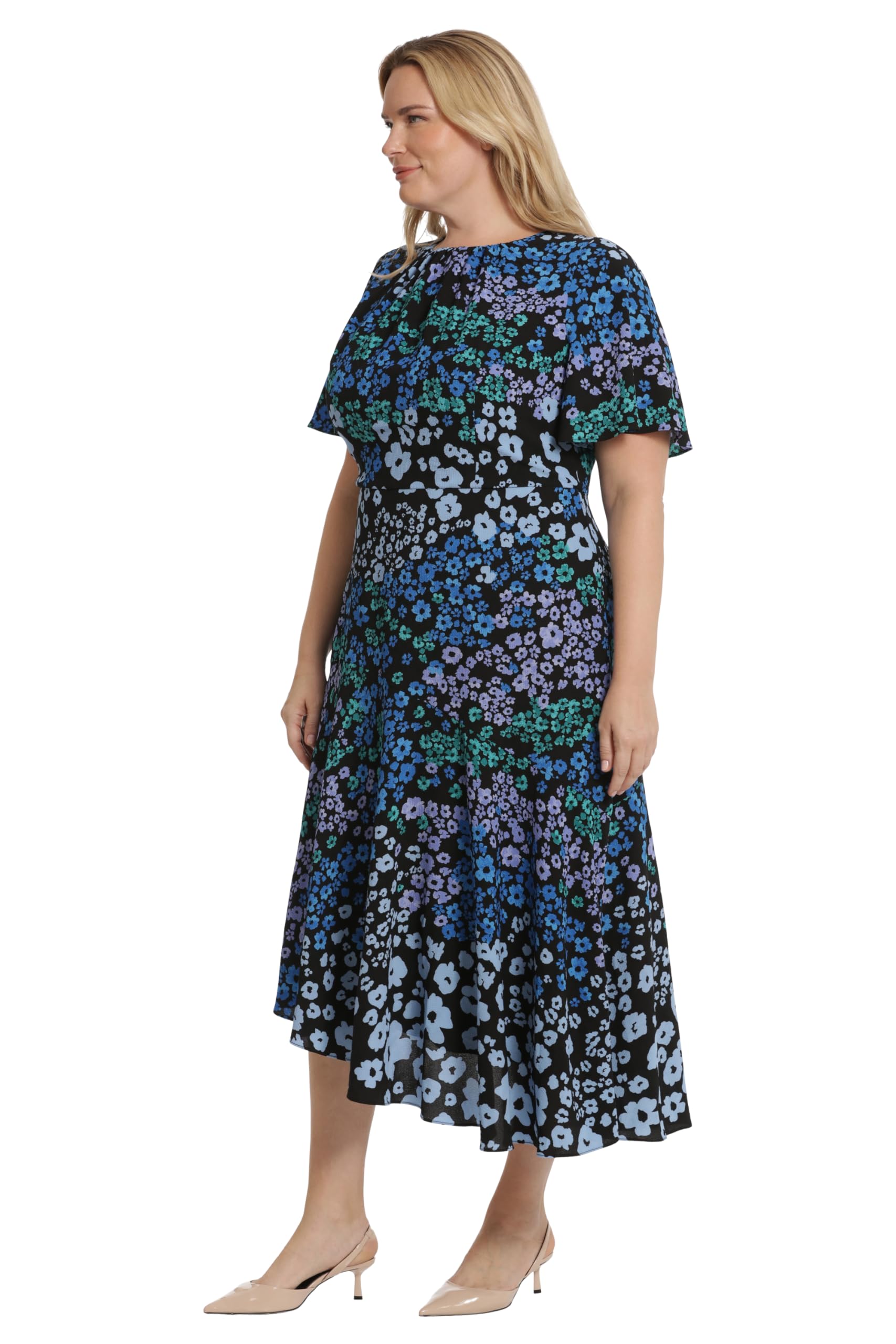 Maggy London Women's Dresses Short Flutter Sleeve Fit and Flare Dress with Asymmetric Hem Tier