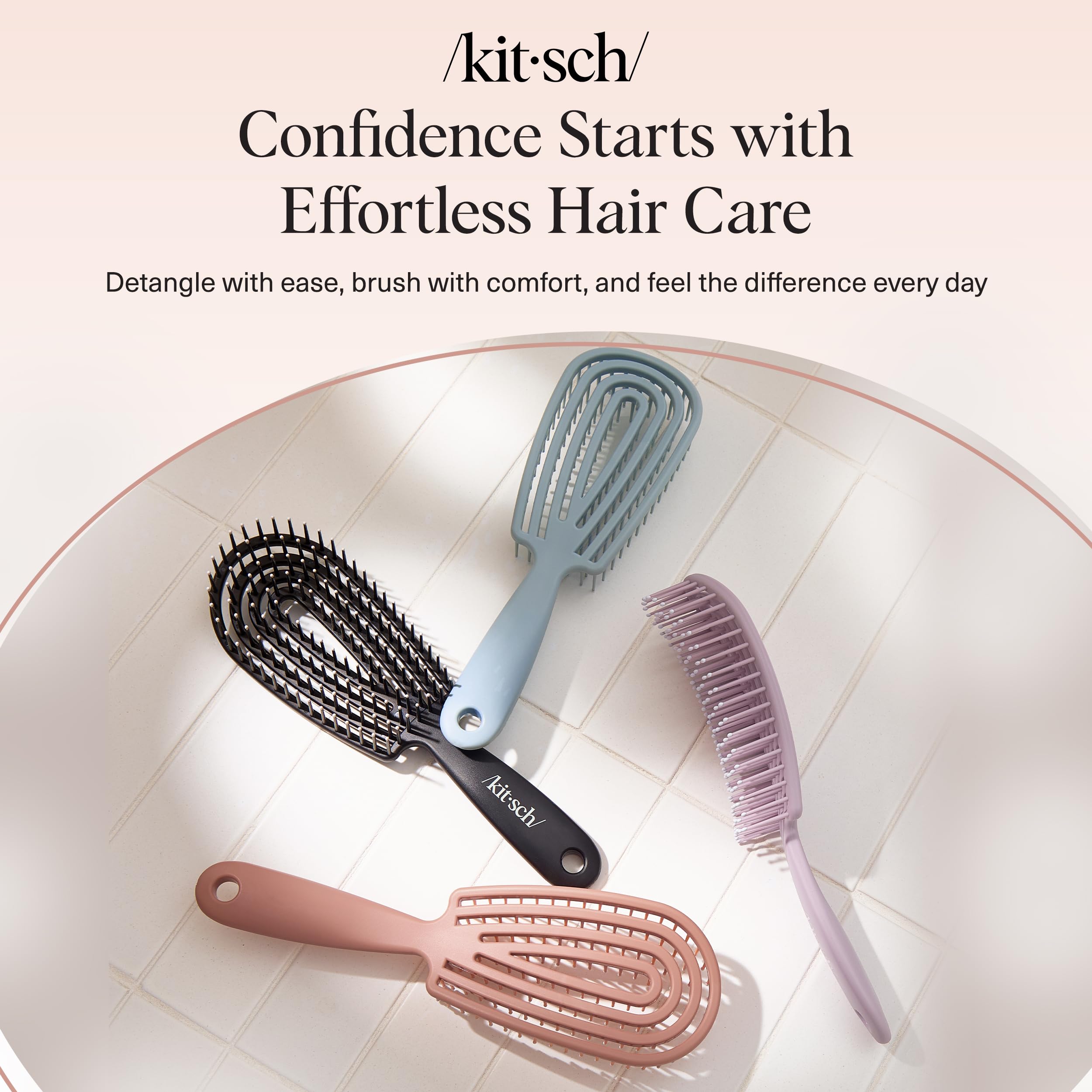 Kitsch Detangler Brush – Flexible Curly Hair Brush for Women, Men & Kids | Detangling Hairbrush with Bendable Frame and Ultra-Smooth Bristles for Wet or Dry Strands - Haze Blue