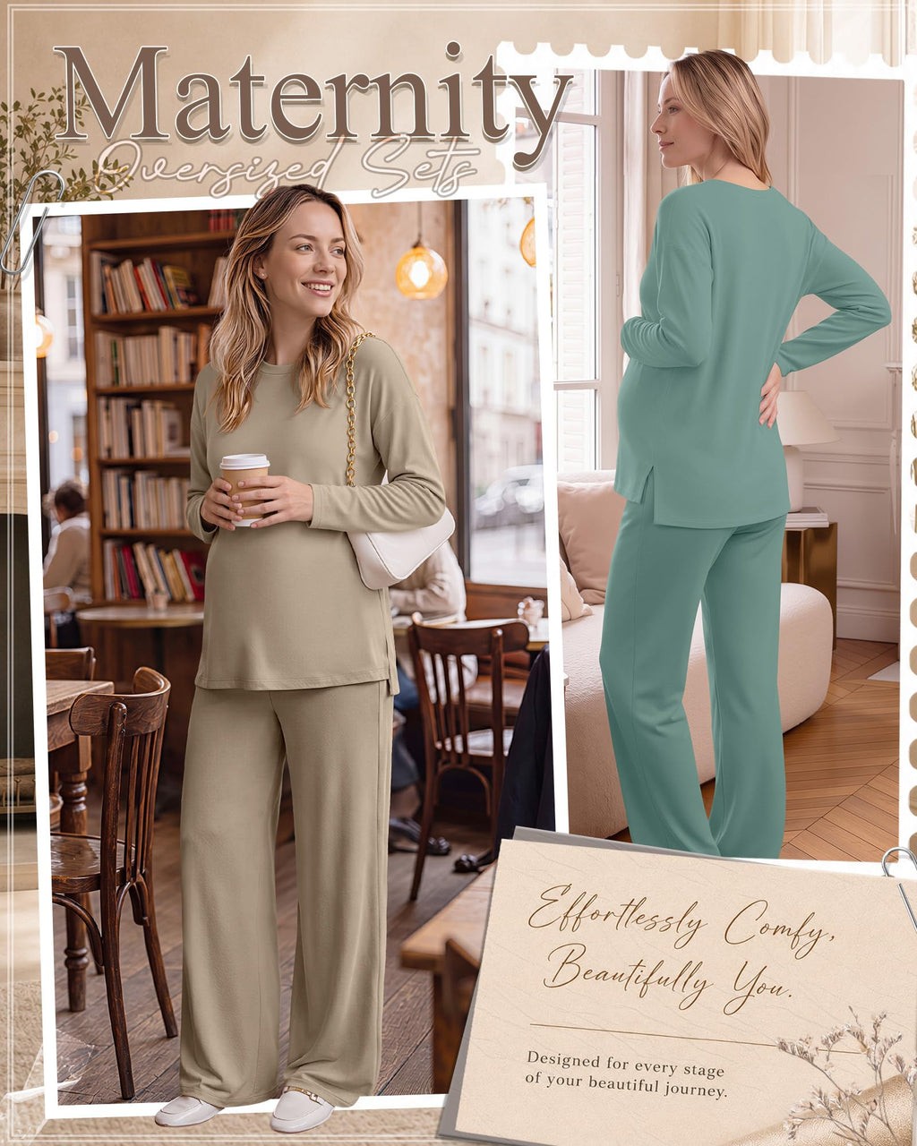 Huukeay 2 Pack Maternity Long Sleeve Pajamas Sets, 2-Color, Medium