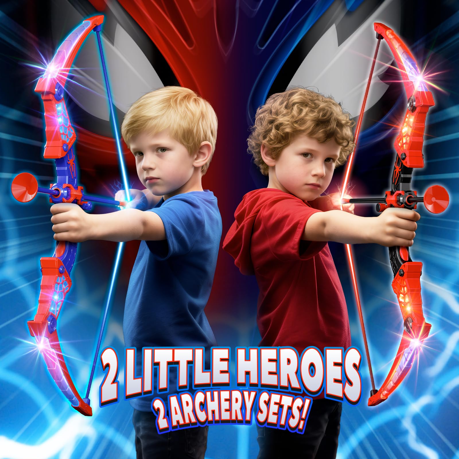 Fzlirou Toys for Boys Age 3-12, 2 Pcs Shooting Set with Red & Blue LED Lights, Standing Target & 2 Quiver, Indoor & Outdoor Kid Toys Gifts for 3 4 5 6 7 8 9 10 11 12 Year Old Boys Girls