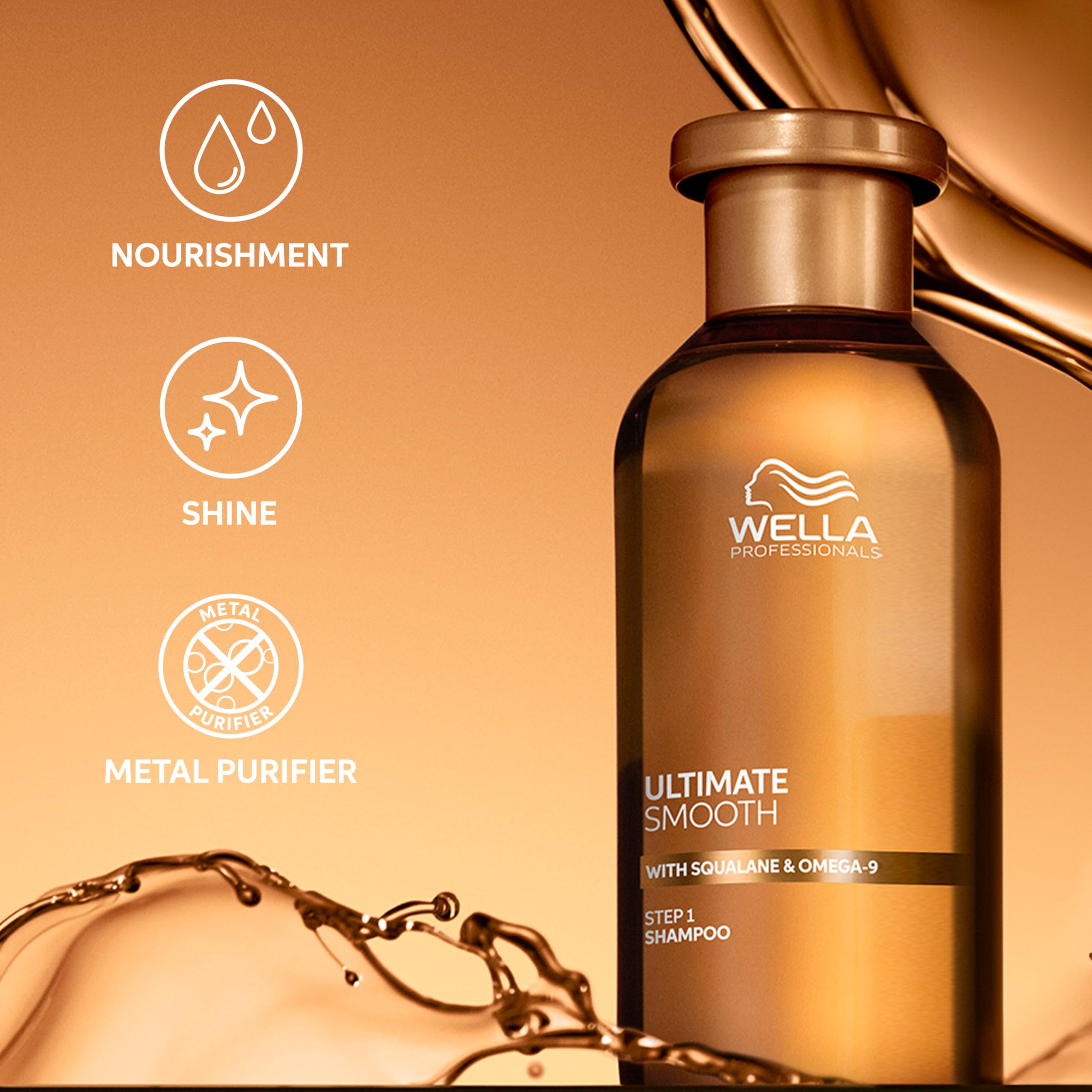 Wella Professionals ULTIMATE SMOOTH Shampoo for Dry, Dull & Frizzy Hair | With Squalane & Omega 9 | 8.4 Fl Oz