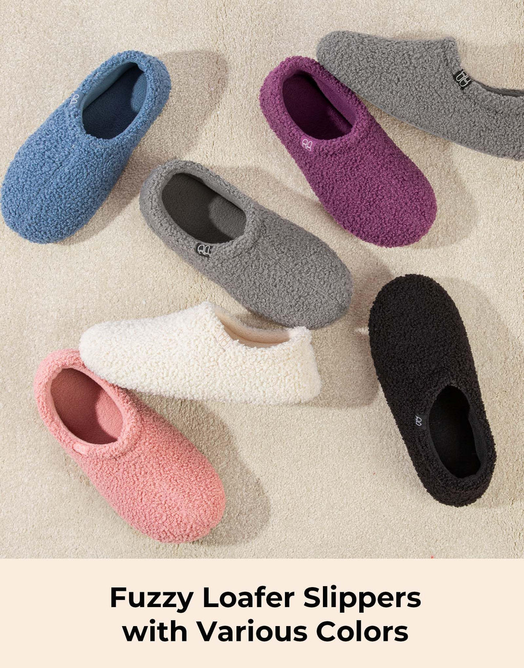 HomeTop Women's Fuzzy Curly Fur Memory Foam Loafer Slippers Bedroom House Shoes with Polar Fleece Lining (9-10, Grey)