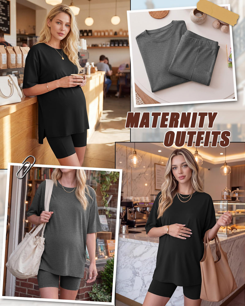Huukeay 2 Pack Women Maternity Set Pregnancy Outfits, 2-Color, Small