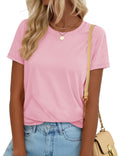 YUCOLEN T Shirts for Women Short Sleeve Crewneck Cotton Tops Summer UPF 50+ Casual Breathable Basic Tee Tshirt Light Pink M