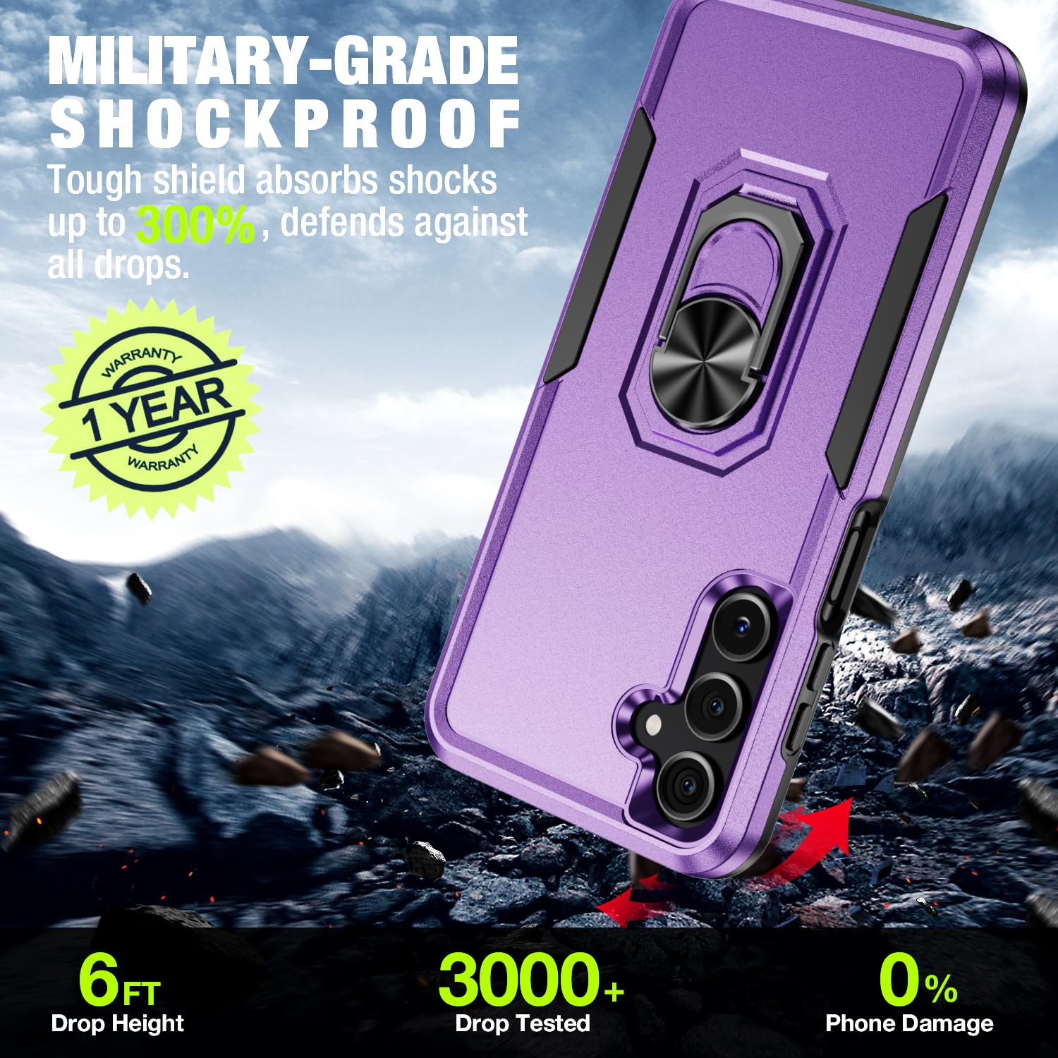 Bonkier for Samsung Galaxy A26 5G Phone Case [15 FT Military Grade Drop Protection] with 2X Tempered Glass Screen Protector, Heavy-Duty Shockproof Magnetic Kickstand Case for Galaxy A26 5G (Purple)