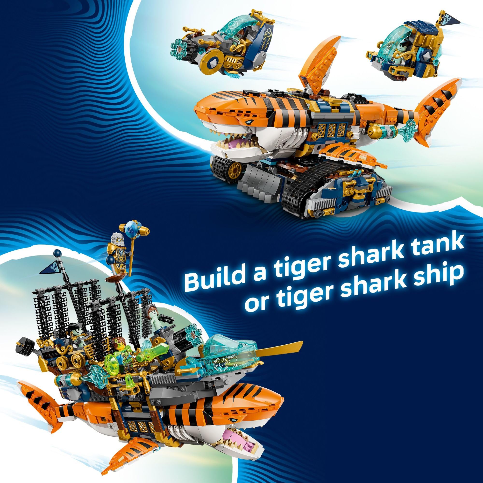 LEGO DREAMZzz Tiger Shark Tank Building Toy for Boys & Girls - Ages 9+ - Pretend Play Set for Kids, Ages 9+, W/2 Build Options - Includes 5 Minifigures - Gift Idea for Birthdays - 71515
