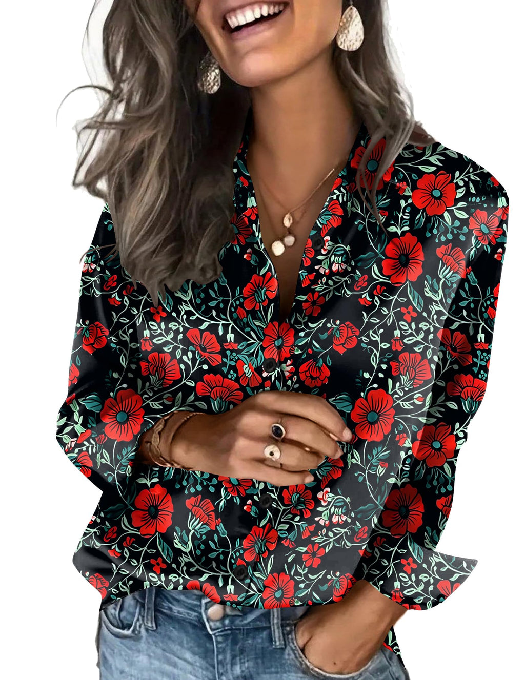 Zeagoo Womens Satin Long Sleeve Top Silk Button Down Shirts Long Sleeve Holiday Tops