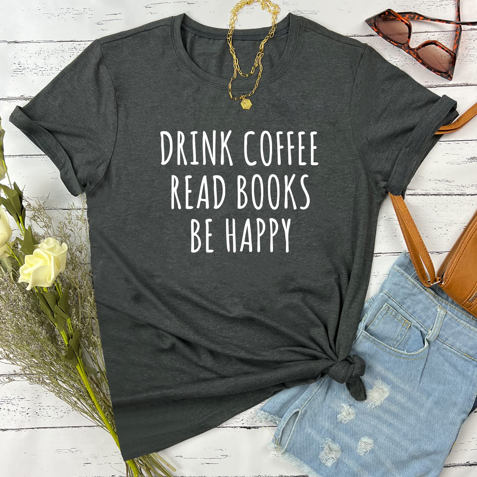 YITAN Women Graphic Tshirts Cute Tees Cotton Tops Dark Grey Small
