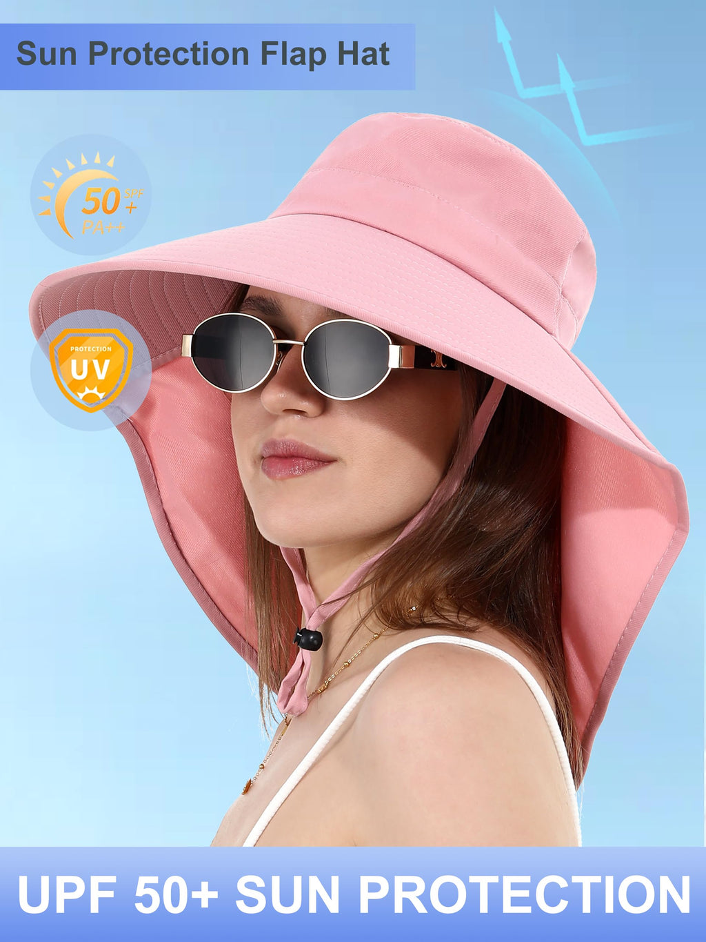 LA CARRIE Women Sun Hats Breathable Wide Brim UV Protection UPF 50+ with Neck Flap Hat for Summer Beach(Pink)