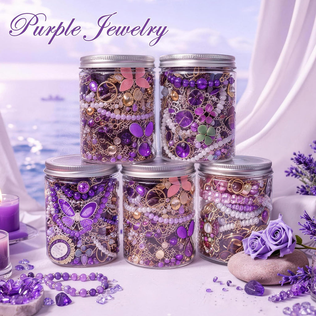 SMUOBT Purple Crystal Mystery Jewelry Jar - 30 Piece Surprise Jewelry Box for Women, Includes Necklace, Earrings, Rings, Bracelet, Choker & More - Gift Ready Unique Birthday Gifts for Her
