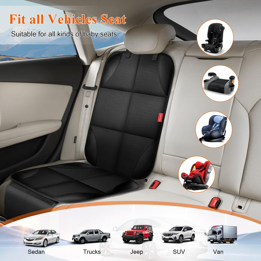 Car Seat Protector, Carseat Seat Protectors with Thick Padding and Upgraded Non-Slip Backing, Waterproof Seat Protector under Baby Car Seat, 600D Fabric Car Seat Covers with Storage Pockets for Baby