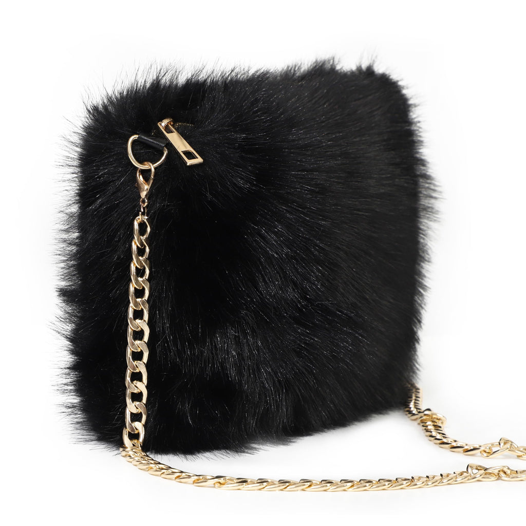 LA CARRIE Faux Fur Crossbody Bags for Women Shoulder Bag Purse Handbags Shoulder Strap(Black)