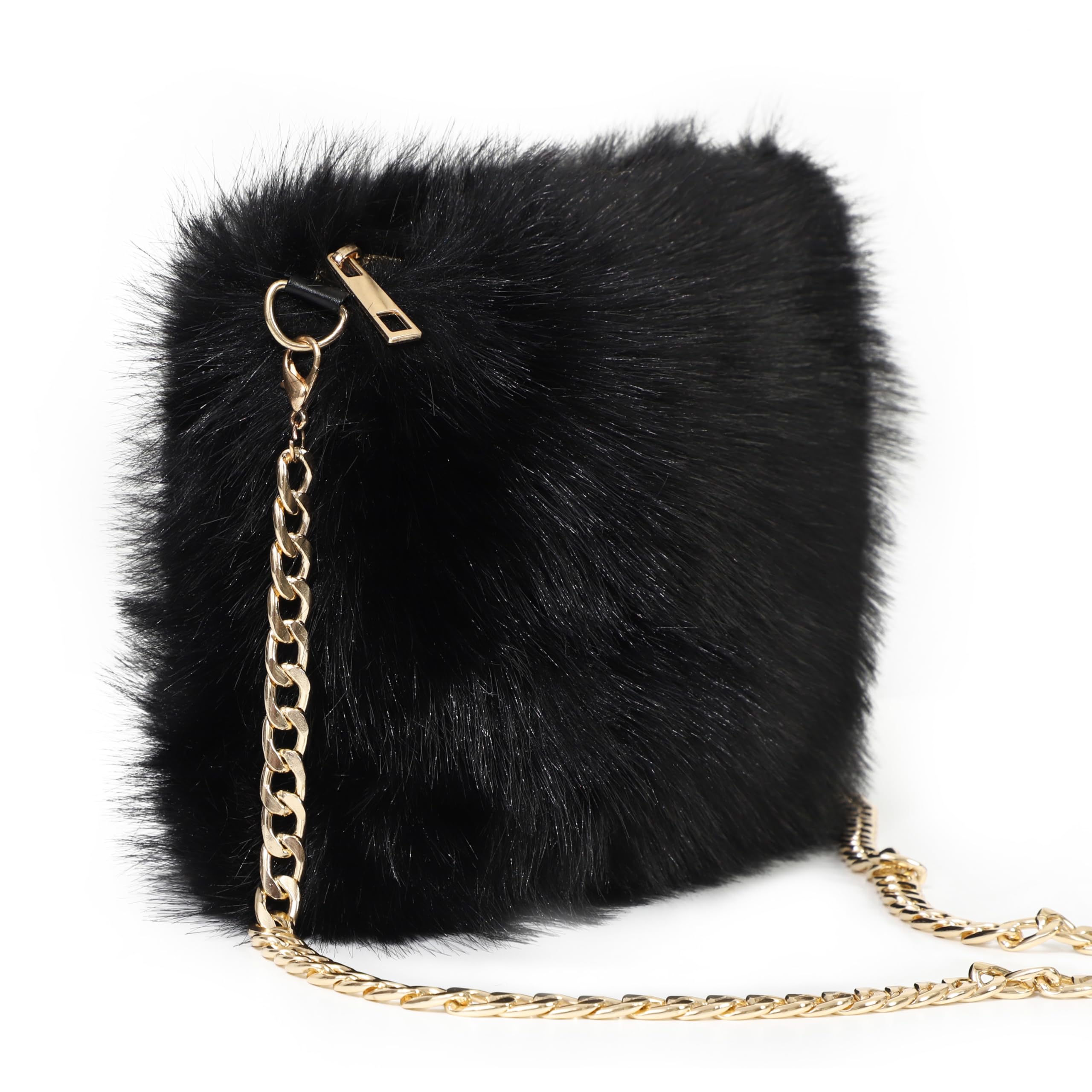 LA CARRIE Faux Fur Crossbody Bags for Women Shoulder Bag Purse Handbags Shoulder Strap(Black)
